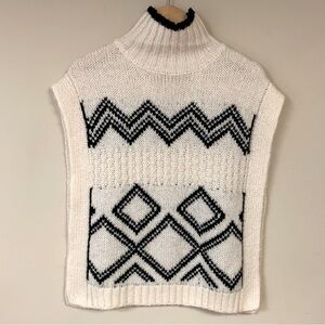 Aztec Poncho Sweater Girl Large 12 White Knit Pullover Wrap Boho Top Fall Winter